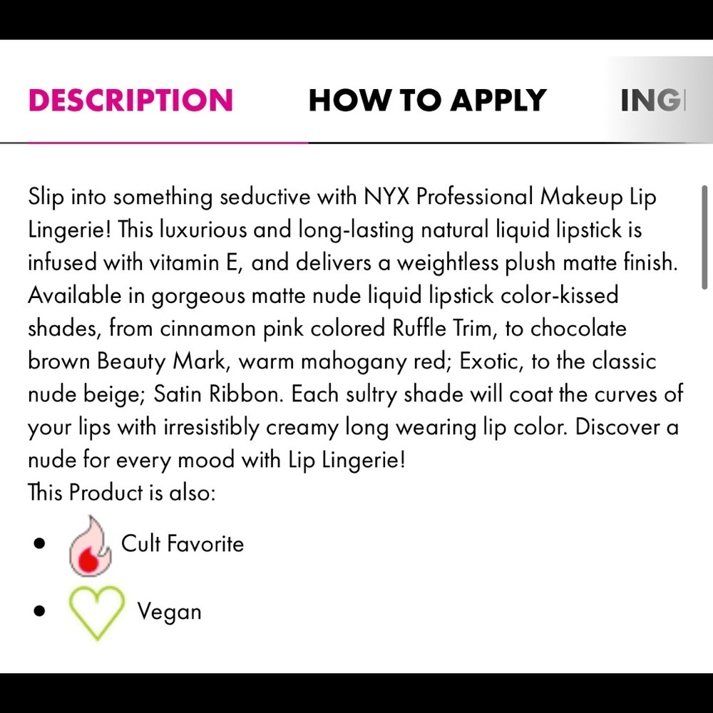 NEW Sealed Nyx Lingerie Liquid Lipstick in Silk Indulgent - Cruelty Free - Picture 4 of 4